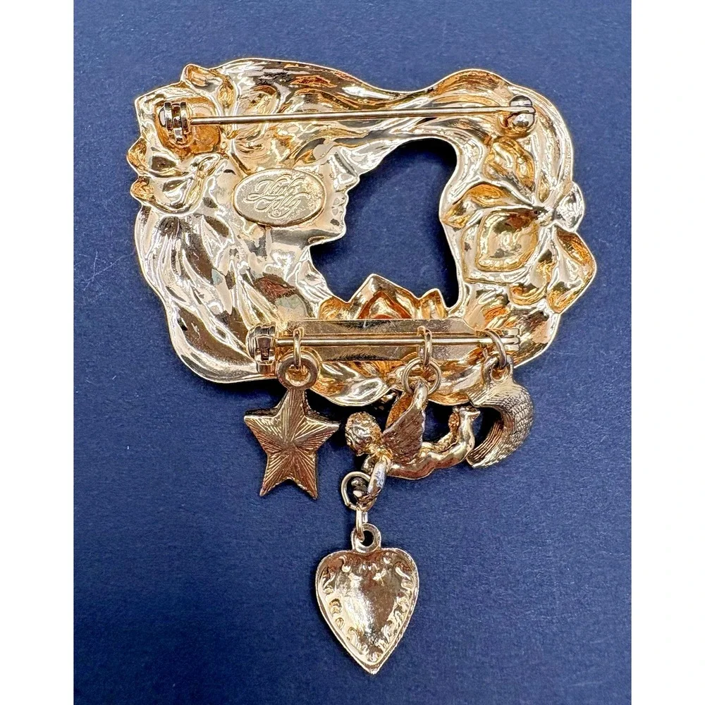 Vintage Kirks Folly Lady of the Lake Brooch Art Nouveau Crystal Dangles Angel
